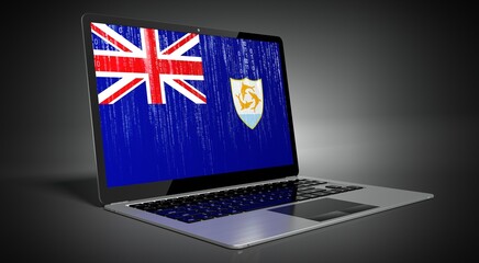 Anguilla - country flag and binary code on laptop screen - 3D illustration