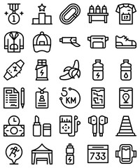 Marathon related line icon set 2, vector illustration