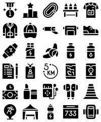 Marathon related solid icon set 2, vector illustration