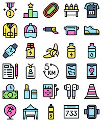 Marathon related filled icon set 2, vector illustration