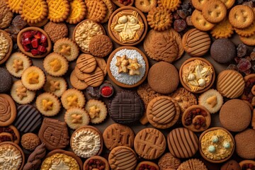 Fototapeta premium Deliciously Scrumptious. Close up of Cookies Spread on Background 