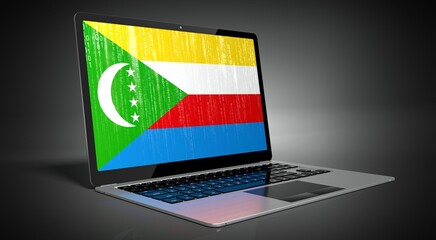Comoros - country flag and binary code on laptop screen - 3D illustration