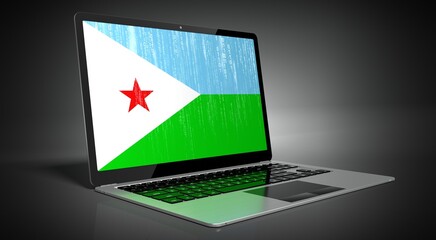 Djibouti - country flag and binary code on laptop screen - 3D illustration