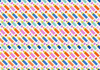 Vibrant Color Back To School background, seamless pattern with pens and pencils