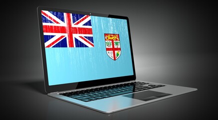 Fiji - country flag and binary code on laptop screen - 3D illustration