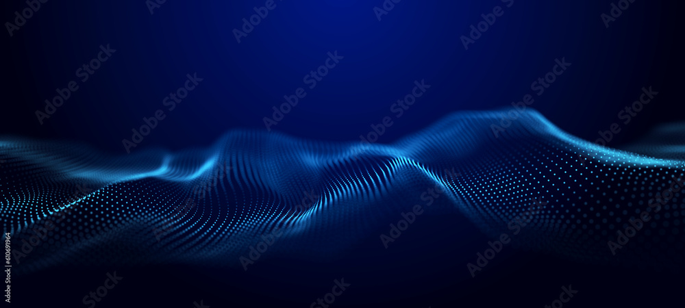 Poster abstract background grid. data stream. futuristic blue particle wave. 3d rendering.