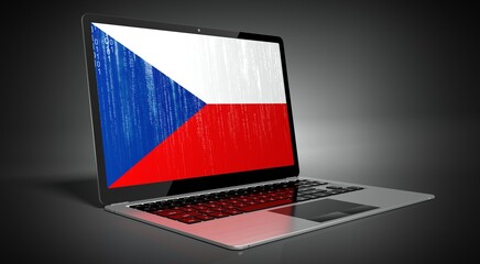 Czech Republic - country flag and binary code on laptop screen - 3D illustration