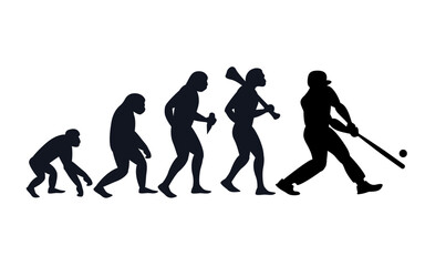 Evolution from primate to Man playing baseball. Vector sportive creative illustration
