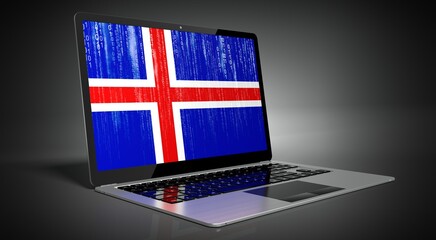 Iceland - country flag and binary code on laptop screen - 3D illustration