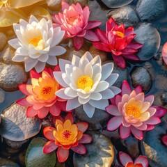 Fototapeta na wymiar Lotus flower arrangement lifelike image. Generative AI.