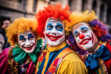 Fototapeta na wymiar Circus Clown Laughter: Colorful Clowns Entertaining a Captivated Audience. Generative AI
