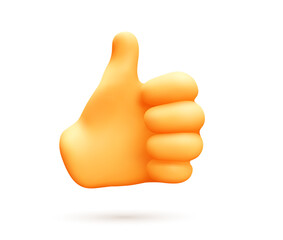 Vector illustration of hand gesture thumb up sign good on white color background. 3d style emoji design of man hand