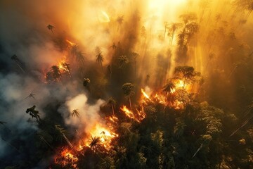 Obraz na płótnie Canvas Extreme forest fire. generated image. Hyperrealistic. The effects of global climate change. Extreme weather causing forest fires.
