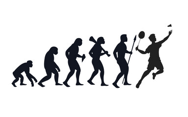 Naklejka na ściany i meble Evolution from primate to Man playing badminton. Vector sportive creative illustration