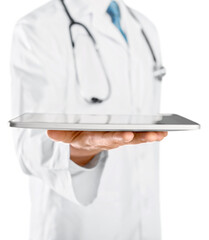 Male doctor holding digital tablet pc