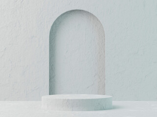 Premium 3D Rendering of Podium ฺCircle Concrete Wall White