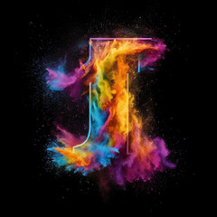 Fototapeta premium Generative ai. Capital letter alphabet holi colors powder splash on black background