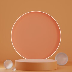 Premium 3D Rendering of Podium ฺOrange Circle Ball Ice