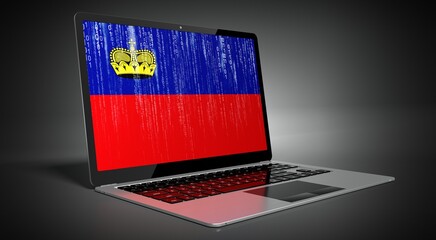 Liechtenstein - country flag and binary code on laptop screen - 3D illustration