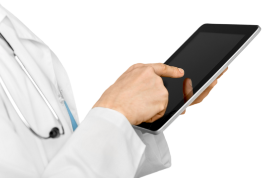 Doctor hand working on digital table