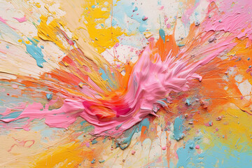 Generative AI illustration of bright abstract background with splashes of colorful paint on gradient surface