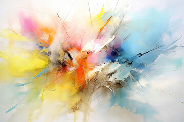 Generative AI illustration of bright abstract background with splashes of colorful paint on gradient surface