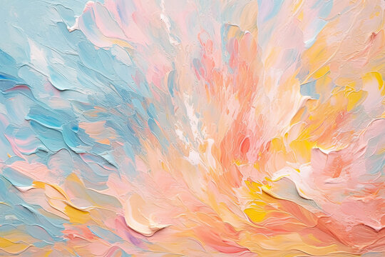 Generative AI illustration of bright abstract background with splashes of colorful paint on gradient surface