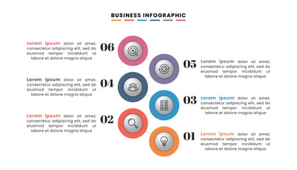 Business infographic template for presentation with six options, numbers and icons