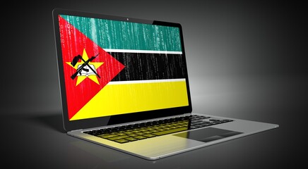 Mozambique - country flag and binary code on laptop screen - 3D illustration