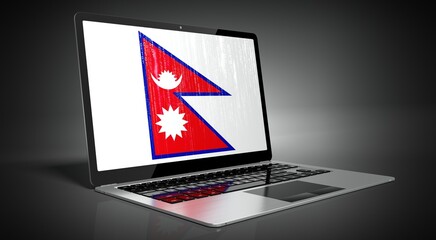 Nepal - country flag and binary code on laptop screen - 3D illustration