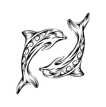 Double dolphin tribal tattoo illustration