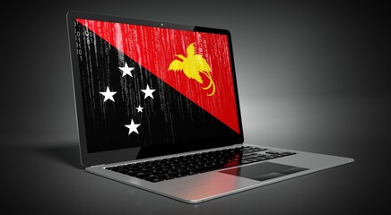 Papua New Guinea - country flag and binary code on laptop screen - 3D illustration