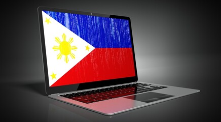 Philippines - country flag and binary code on laptop screen - 3D illustration