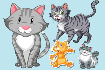 Fototapeta na wymiar Cute cat cartoon set. Vector illustration for design. Pro Vector Set of cute cats of different breeds in flat cartoon style