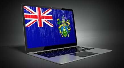 Pitcairn Islands - country flag and binary code on laptop screen - 3D illustration