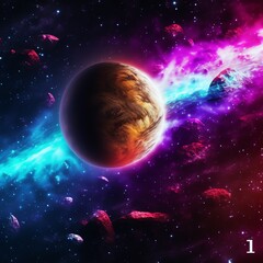 planet in space, galaxy, nebula, stars, generative AI