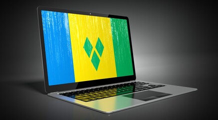 Saint Vincent and the Grenadines - country flag and binary code on laptop screen - 3D illustration