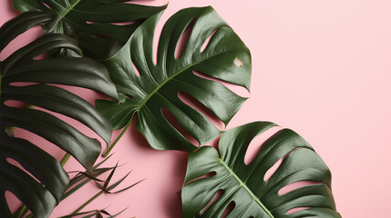 folhas de planta tropical em fundo rosa 