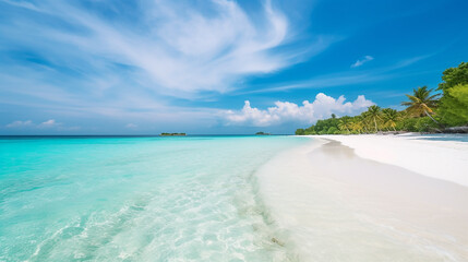 paisagem de praia sol e mar, paraíso tropical para férias no verão 
