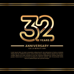 32th year anniversary celebration logo design with gold number, vector template illustration