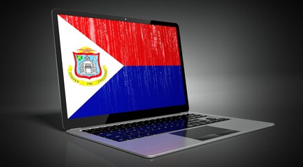 Sint Maarten - country flag and binary code on laptop screen - 3D illustration