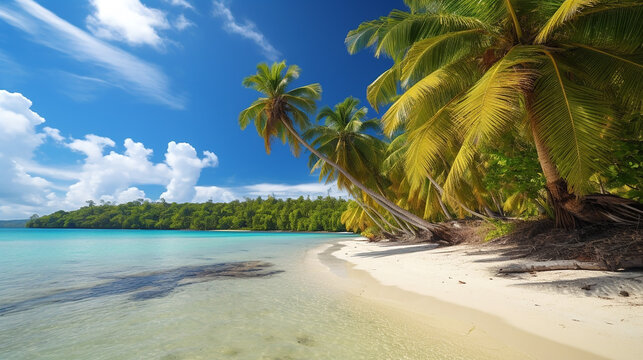 praia linda tropical com palmeiras 