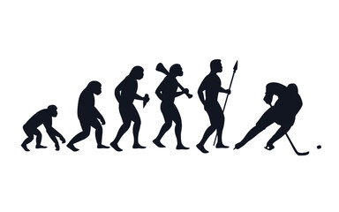 Evolution from primate to Man playing ice hockey. Vector sportive creative illustration