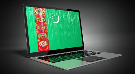 Turkmenistan - country flag and binary code on laptop screen - 3D illustration