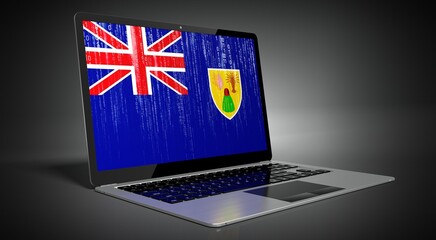 Turks and Caicos Islands - country flag and binary code on laptop screen - 3D illustration