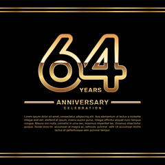 64th year anniversary celebration logo design with gold number, vector template illustration