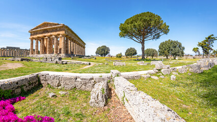 Paestum, Italy; June 7, 2023 -The Temple of Neptune, Paestum, Italy, which contains some of the...