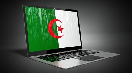 Algeria - country flag and binary code on laptop screen - 3D illustration