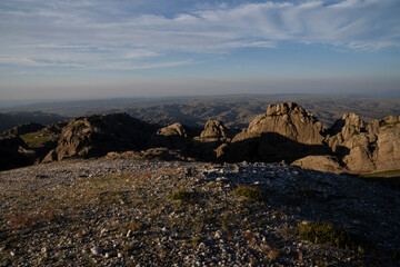 View of the rocky hills at sunset.