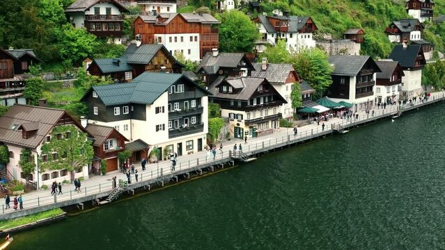 View of famous Hallstatt mountain village in the Austrian Alps at beautiful light in summer, Salzkammergut region, Hallstatt, Austria.